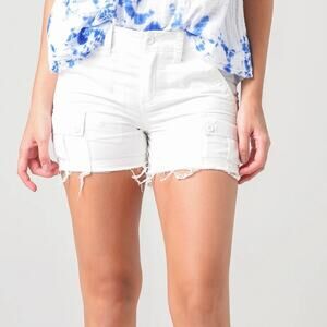 G1 Goods | Size 0 XS | White Chopped Cargo Pocket Frayed Hem G1 - Drill Shorts
